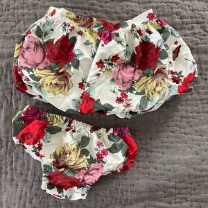 Ted Baker Floral Matching Full Skirt & Bummies 18-24 Months Roses Butterflies